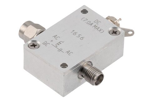 1 GHz to 6 GHz SMA High Current Bias Tee, Rated 7 Amps and 100 Volts, DC Pin