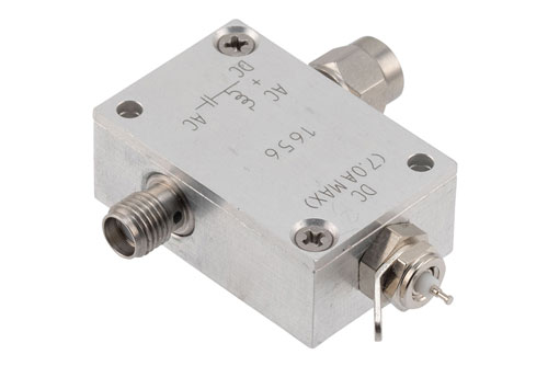1 GHz to 6 GHz SMA High Current Bias Tee, Rated 7 Amps and 100 Volts, DC Pin