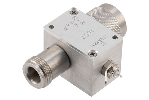 0.5 GHz to 2 GHz, N Type High Currnet Bias Tee, Rated 7 Amps and 100 Volts, DC Pin