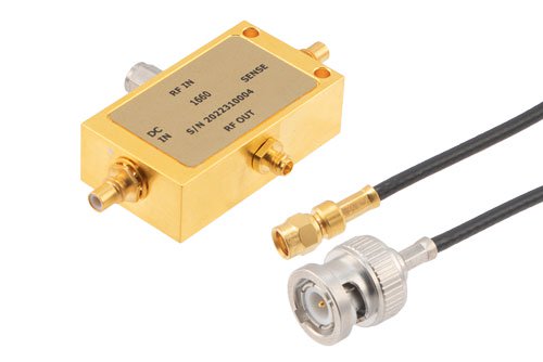 100 MHz to 110 GHz Ultra-Wide Band Kelvin Bias Tee 1.0 mm(m) input, 1.0 mm(f) output, SMC(m) bias Rated to 400 mA and 16V Volts DC