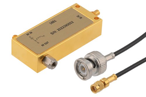 0.05 MHz to 110 GHz Ultra-Wide Band Bias Tee 1.0 mm(f) input, 1.0 mm(m) output, SMC(m) bias Rated to 400 mA and 16V Volts DC