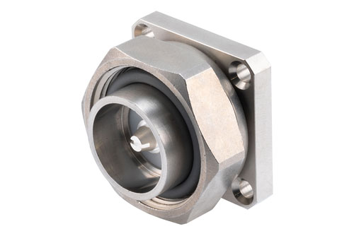 7/16 DIN Male Hermetically Sealed Connector Solder Attachment 4 Hole Flange Mount Terminal, 0.975 inch Hole Spacing