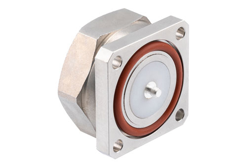 7/16 DIN Male Hermetically Sealed Connector Solder Attachment 4 Hole Flange Mount Terminal, 0.975 inch Hole Spacing