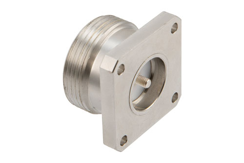 7/16 DIN Female Hermetically Sealed Connector Solder Attachment 4 Hole Flange Mount Terminal, 0.975 inch Hole Spacing