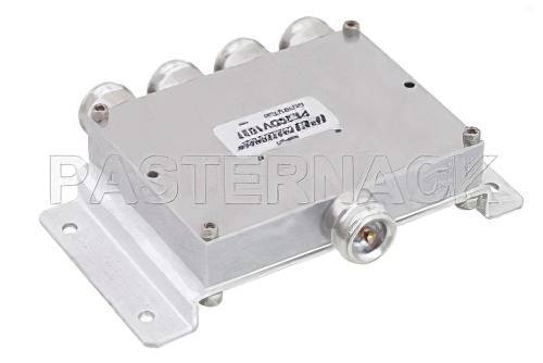 Low PIM 4 Way 4.1/9.5 Mini DIN Power Divider From 698 MHz to 2.7 GHz Rated at 30 Watts