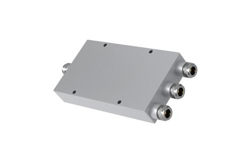 Low PIM 3 Way N-type Power Divider from 555 MHz to 6 GHz Rated at 80 Watts, IP65 Rated