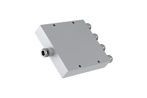 Low PIM 4 Way N-type Power Divider from 555 MHz to 6 GHz Rated at 80 Watts, IP65 Rated