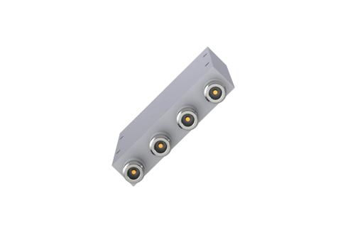 Low PIM 4 Way N-type Power Divider from 555 MHz to 6 GHz Rated at 80 Watts, IP65 Rated