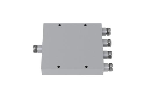 Low PIM 4 Way N-type Power Divider from 555 MHz to 6 GHz Rated at 80 Watts, IP65 Rated