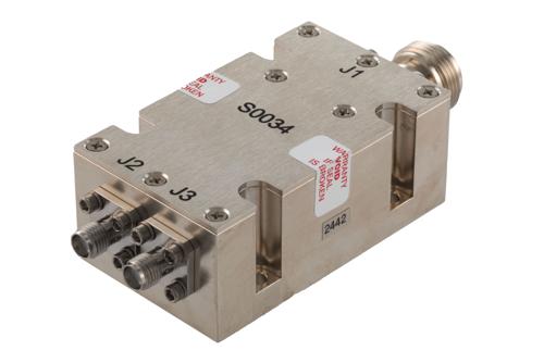 2 Way Broadband Combiner from 2 GHz to 8 GHz SMA Female Input and N-Type Female Output rated 250 Watts