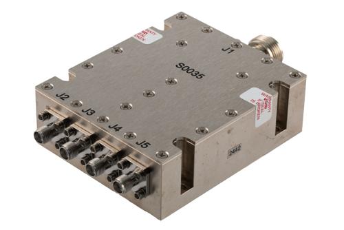 4 Way Broadband Combiner from 2 GHz to 8 GHz SMA Female Input and N-Type Female Output rated 300 Watts