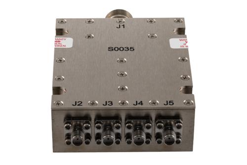 4 Way Broadband Combiner from 2 GHz to 8 GHz SMA Female Input and N-Type Female Output rated 300 Watts