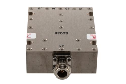 4 Way Broadband Combiner from 2 GHz to 8 GHz SMA Female Input and N-Type Female Output rated 300 Watts