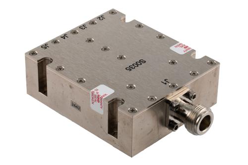 4 Way Broadband Combiner from 2 GHz to 8 GHz SMA Female Input and N-Type Female Output rated 300 Watts