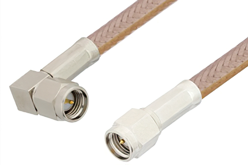 SMA Male to SMA Male Right Angle Cable 48 Inch Length Using RG400 Coax
