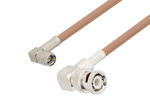 BNC Male Right Angle to SMA Male Right Angle Cable Using RG400 Coax , LF Solder