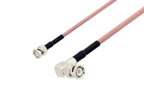 BNC Male to BNC Male Right Angle Cable Using RG142 Coax with HeatShrink