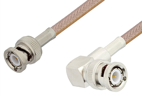 BNC Male to BNC Male Right Angle Cable 24 Inch Length Using RG400 Coax