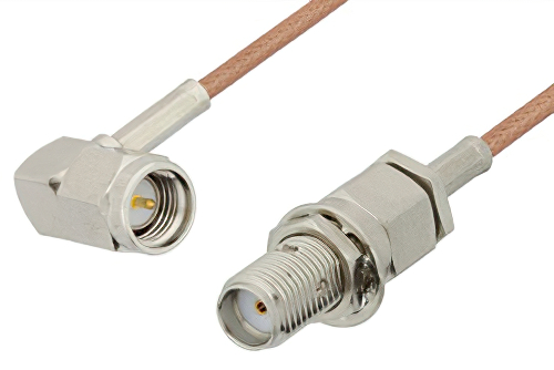 SMA Male Right Angle to SMA Female Bulkhead Cable 12 Inch Length Using RG178 Coax