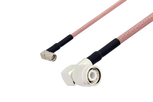 SMA Male Right Angle to TNC Male Right Angle Cable Using RG142 Coax with HeatShrink, LF Solder