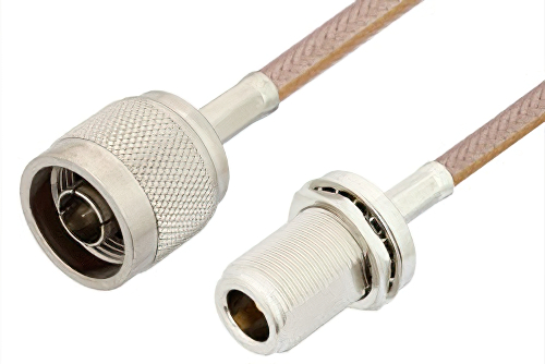 N Male to N Female Bulkhead Cable 12 Inch Length Using RG400 Coax
