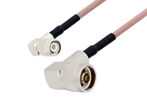 TNC Male Right Angle to N Male Right Angle Cable Using RG142 Coax with HeatShrink