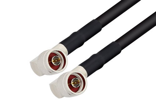 N Male Right Angle to N Male Right Angle Cable Using RG213 Coax with HeatShrink and 90 Deg. Clock