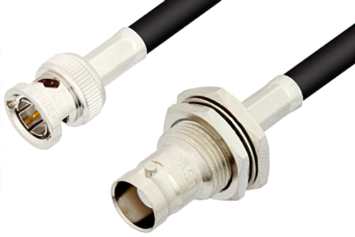 75 Ohm BNC Male to 75 Ohm BNC Female Bulkhead Cable 36 Inch Length Using 75 Ohm RG59 Coax, RoHS