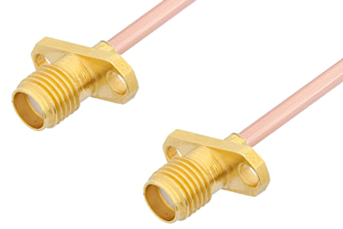SMA Female 2 Hole Flange to SMA Female 2 Hole Flange Cable 18 Inch Length Using RG405 Coax