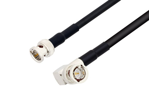 75 Ohm BNC Male to 75 Ohm BNC Male Right Angle Cable Using 75 Ohm RG59 Coax with HeatShrink