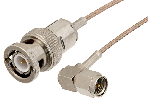 SMA Male Right Angle to BNC Male Cable 60 Inch Length Using RG178 Coax