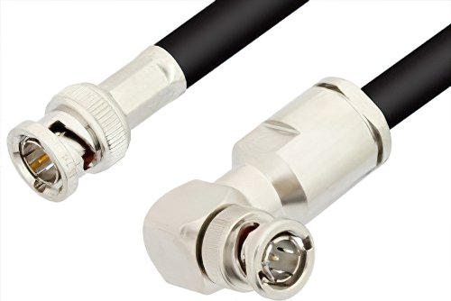 75 Ohm BNC Male to 75 Ohm BNC Male Right Angle Cable 60 Inch Length Using 75 Ohm RG6 Coax