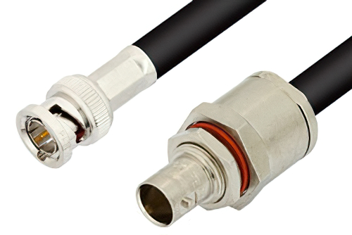 75 Ohm BNC Male to 75 Ohm BNC Female Bulkhead Cable 60 Inch Length Using 75 Ohm RG6 Coax, RoHS