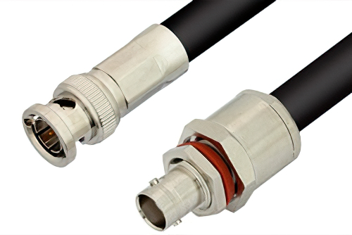 75 Ohm BNC Male to 75 Ohm BNC Female Bulkhead Cable 12 Inch Length Using 75 Ohm RG11 Coax, RoHS