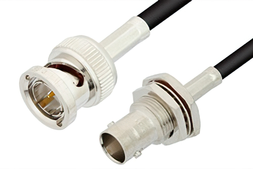 75 Ohm BNC Male to 75 Ohm BNC Female Bulkhead Cable 60 Inch Length Using 75 Ohm PE-B150 Coax