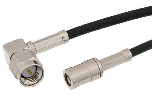 SMA Male Right Angle to SMB Plug Cable 12 Inch Length Using RG174 Coax