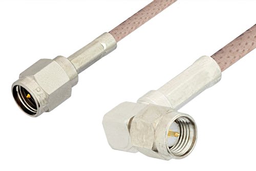 SMA Male to SMA Male Right Angle Cable Using 95 Ohm RG180 Coax, RoHS