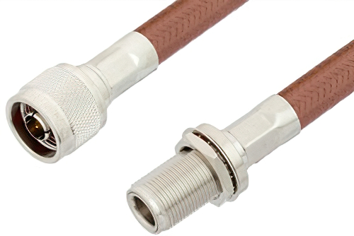 N Male to N Female Bulkhead Cable 24 Inch Length Using RG393 Coax