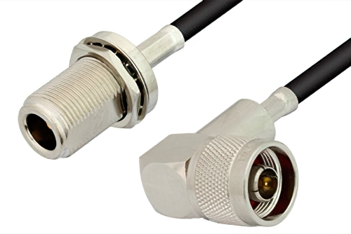 N Male Right Angle to N Female Bulkhead Cable 36 Inch Length Using RG223 Coax
