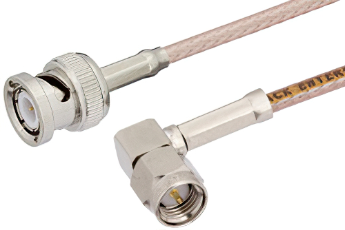 SMA Male Right Angle to BNC Male Cable 24 Inch Length Using RG316-DS Coax