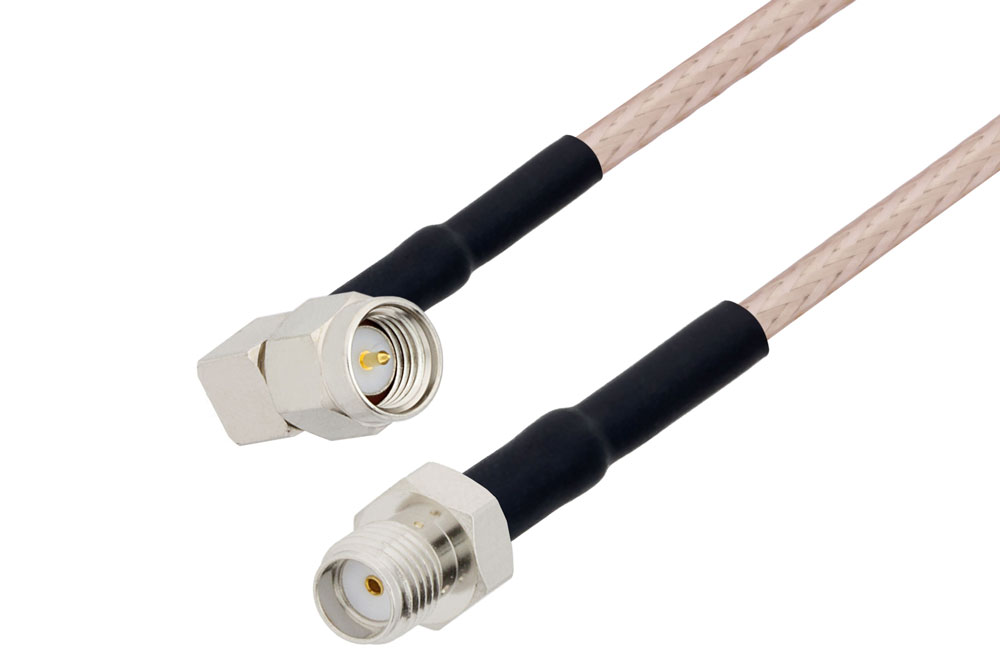 SMA Male Right Angle to SMA Female Cable Using RG316-DS Coax with HeatShrink