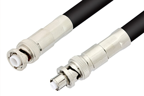 MHV Male to SHV Plug Cable 12 Inch Length Using RG8 Coax, RoHS