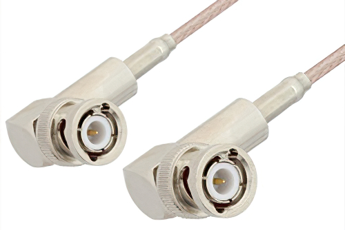 BNC Male Right Angle to BNC Male Right Angle Cable 60 Inch Length Using 75 Ohm RG179 Coax, RoHS