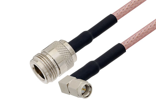 SMA Male Right Angle to N Female Cable Using RG142 Coax with HeatShrink