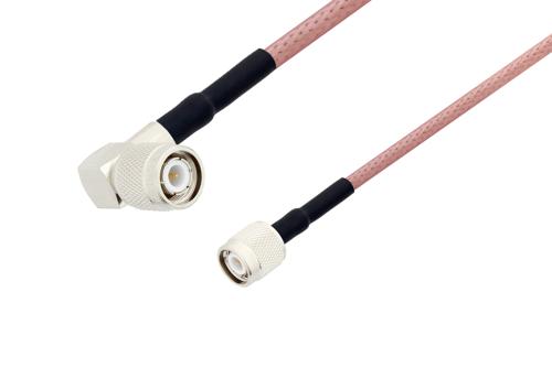 TNC Male Right Angle to TNC Male Cable 24 Inch Length Using RG142 Coax with HeatShrink
