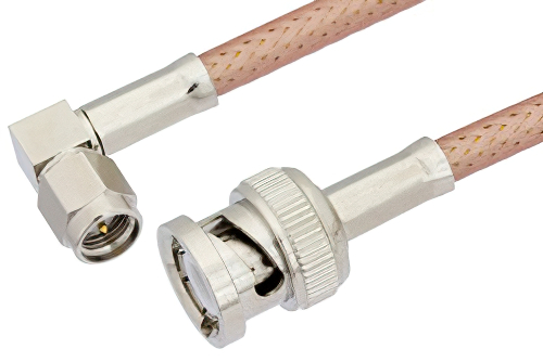 SMA Male Right Angle to BNC Male Cable 48 Inch Length Using PE-P195 Coax