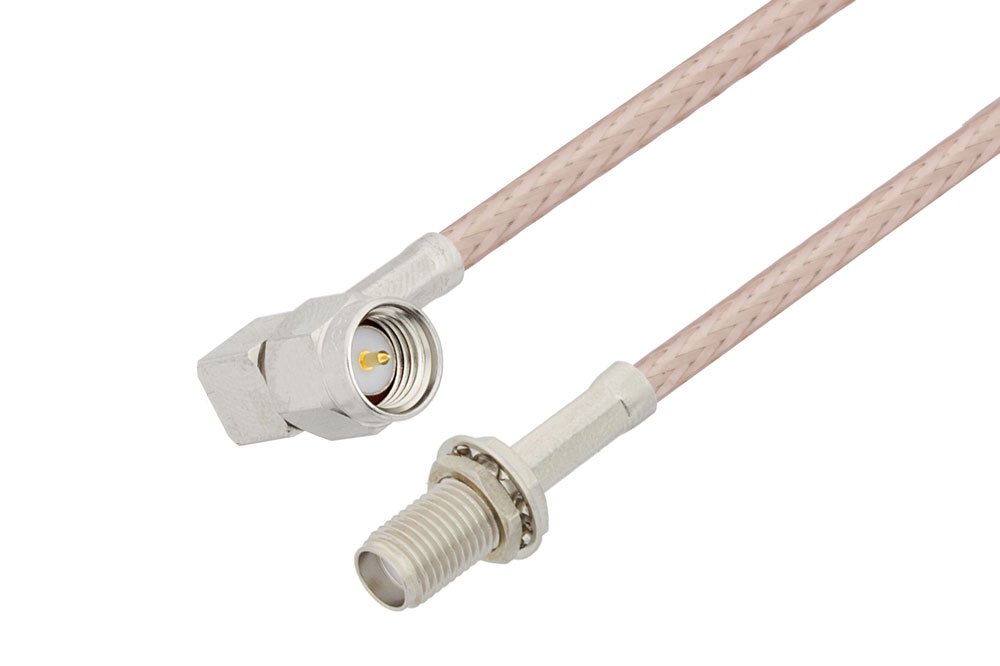 SMA Male Right Angle to SMA Female Bulkhead Cable Using RG316-DS Coax
