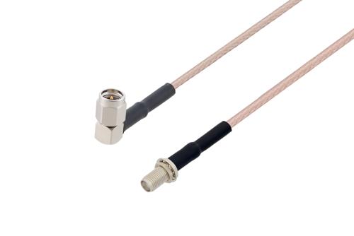 SMA Male Right Angle to SMA Female Bulkhead Cable Using RG316-DS Coax with HeatShrink, LF Solder