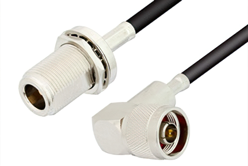 N Male Right Angle to N Female Bulkhead Cable 60 Inch Length Using RG58 Coax, LF Solder