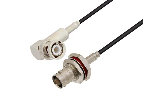 BNC Male Right Angle to BNC Female Bulkhead Cable Using RG174 Coax, LF Solder